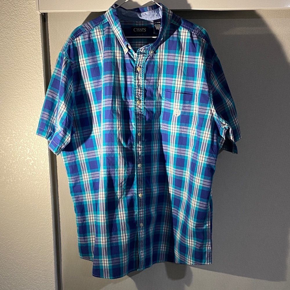 Chaps Men's Vibrant Blue and Green Plaid Shirt 3XL